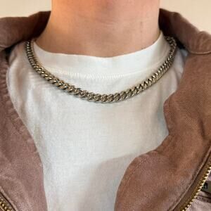 Y2K 2000s Vintage Silver Cuban Link Chain Necklace Unisex Jewelry New